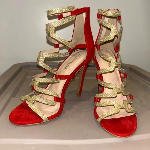 Red & Gold Gladiator Heels - Picture 2 of 3
